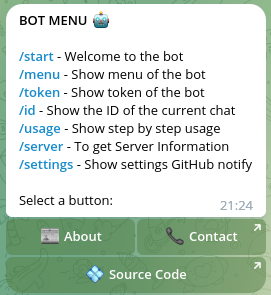 Telegram git notify bot menu