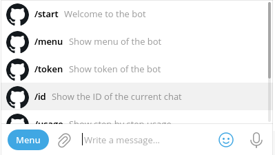 Telegram git notify bot menu