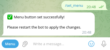 Telegram git notify bot menu