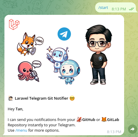 Telegram git notify bot menu